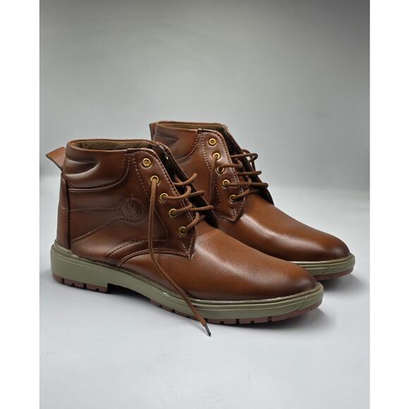 Men’s Brown Leather Chukka Boots Lace-Up Casual Dress Ankle Boots Rugged Sole main image 6